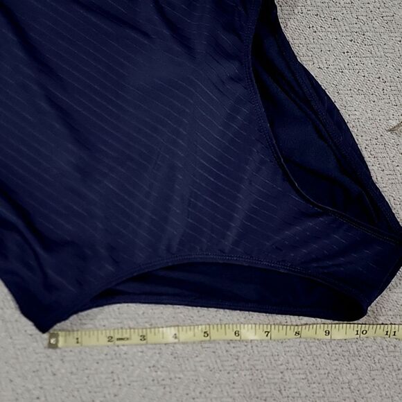 Nine West Solid Navy Blue Ribbed Tie Back One Piece Swimsuit - Size Large - Picture 15 of 15